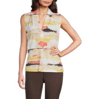 Calvin Klein Women's Printed V-Neck Sleeveless Cami Top in Pink Pepper Multi